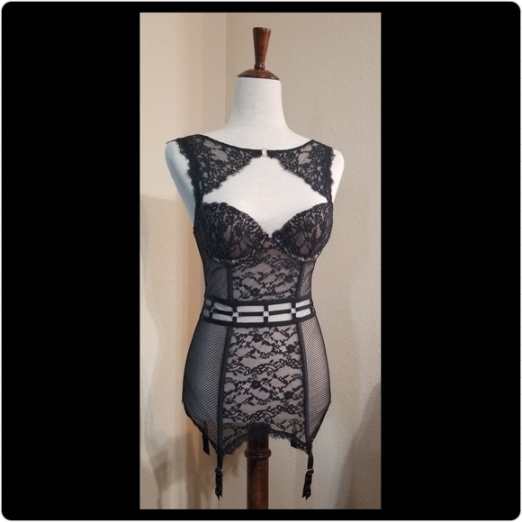 Victoria's Secret Other - Victoria Secret Lace & Mesh High Neck Garter Slip